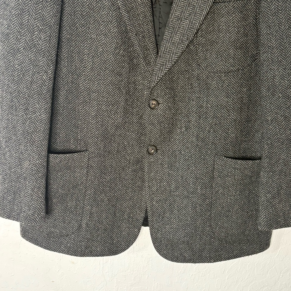 L.L. Bean Wool Thinsulate Sport Coat Mens L Tall Charcoal Herringbone Made USA - Picture 4 of 12